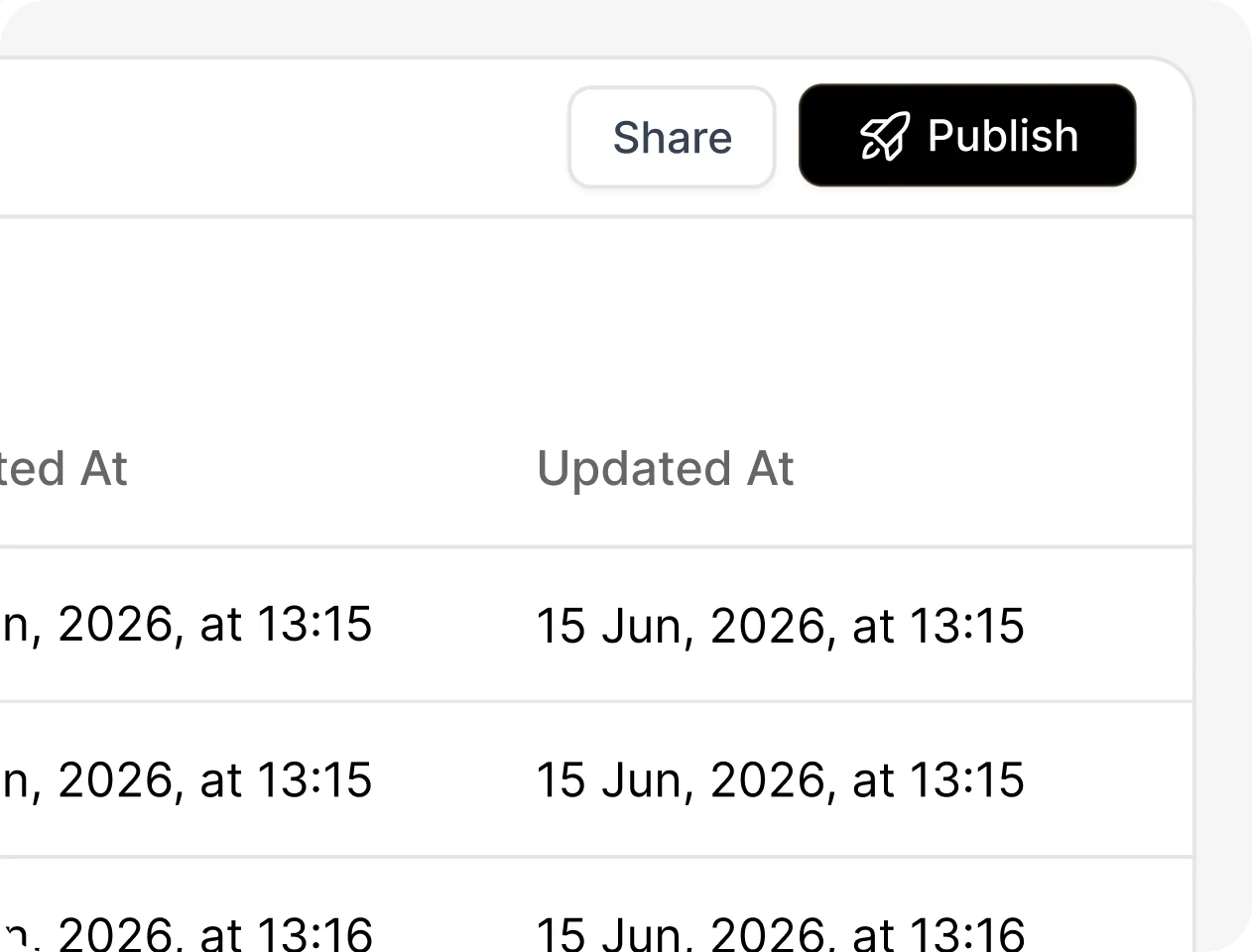 Modulify CMS collection view with Share and Publish actions